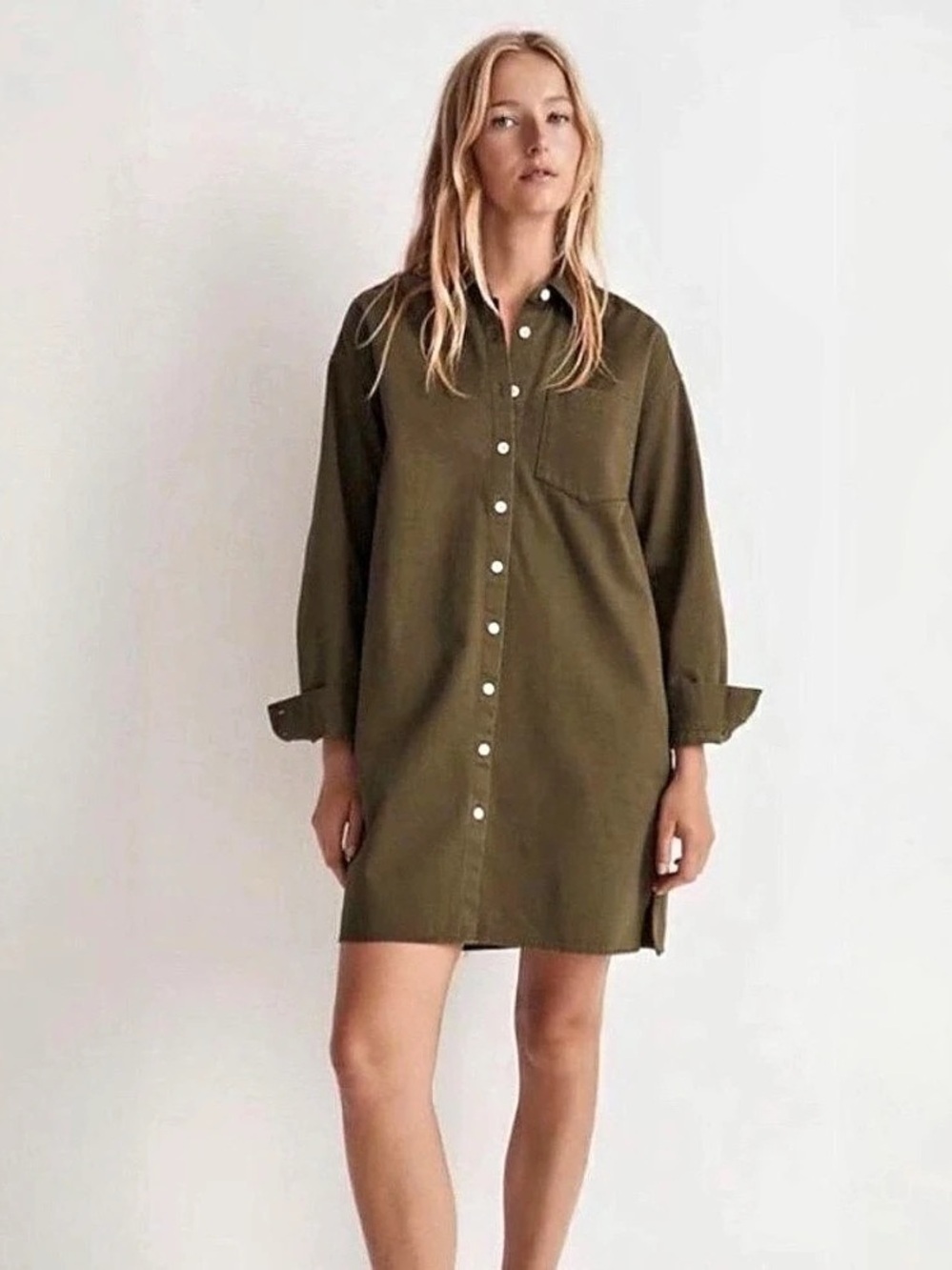 Madewell Button-Up Mini Shirtdress Cotton Green Medium